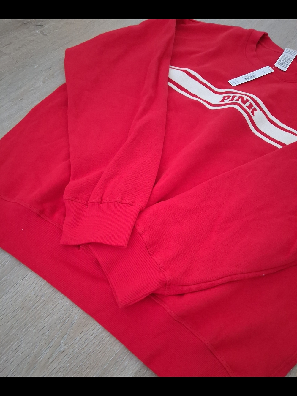 PINK Red Sweatshirt with Cream Stripe Detail - Picture 7 of 7
